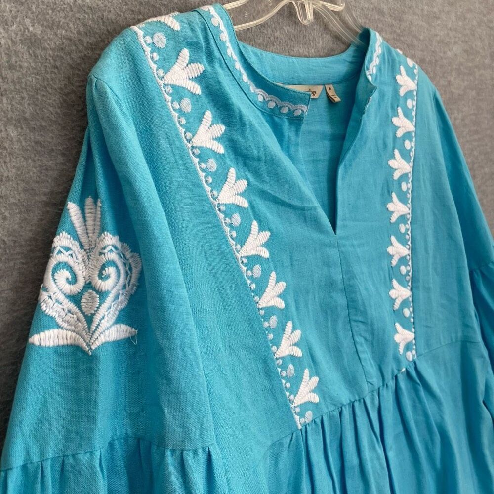 Soft Surroundings Boho Peasant Tunic Top Womens Medium Embroidered Beaded Blue - Picture 2 of 11